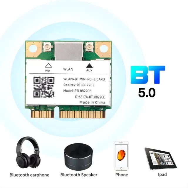 Placa de Rede WIFI + Bluetooth 5 AC1200 5G Dual Band Wireless mPCI-e Mini PCI-E Express - Foto 2