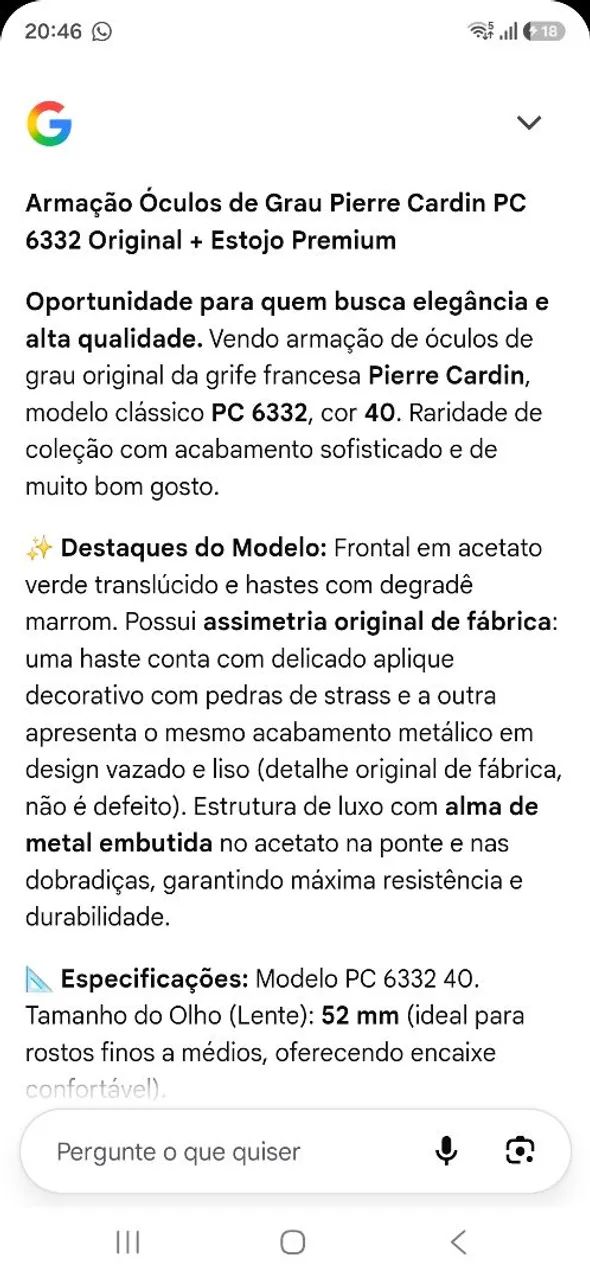 ARMAÇÃO DE ÓCULOS GRAU PIERRE CARDIN PC 6332 ORIGINAL + ESTOJO  - Foto 5