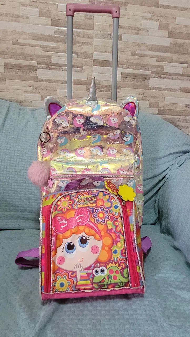 Mochila de rodinhas unicórnio e Lancheira 