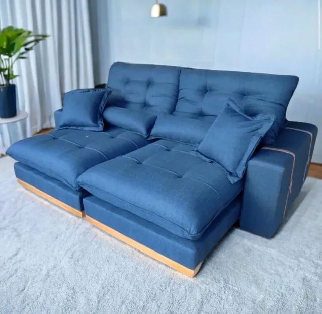 Sofá Retrátil Reclinável Imperium Visco 2,50 m Linho Azul