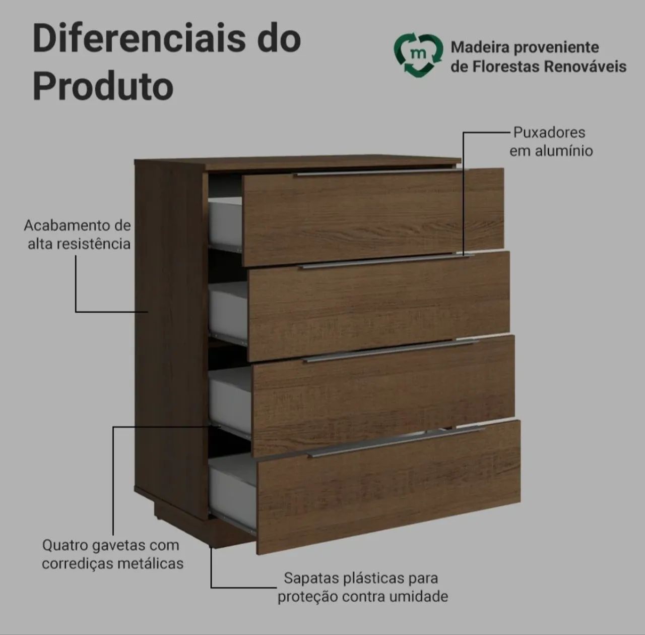 Cômoda 4 gavetas - Foto 2