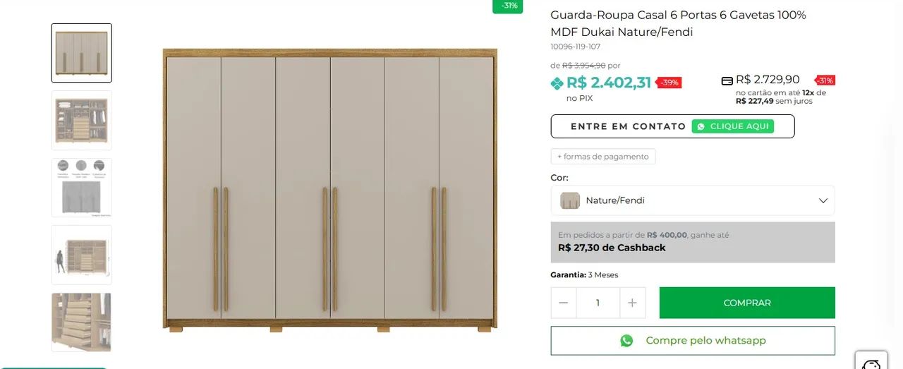 Guarda Roupa Casal Grande 6 Portas 100% Mdf