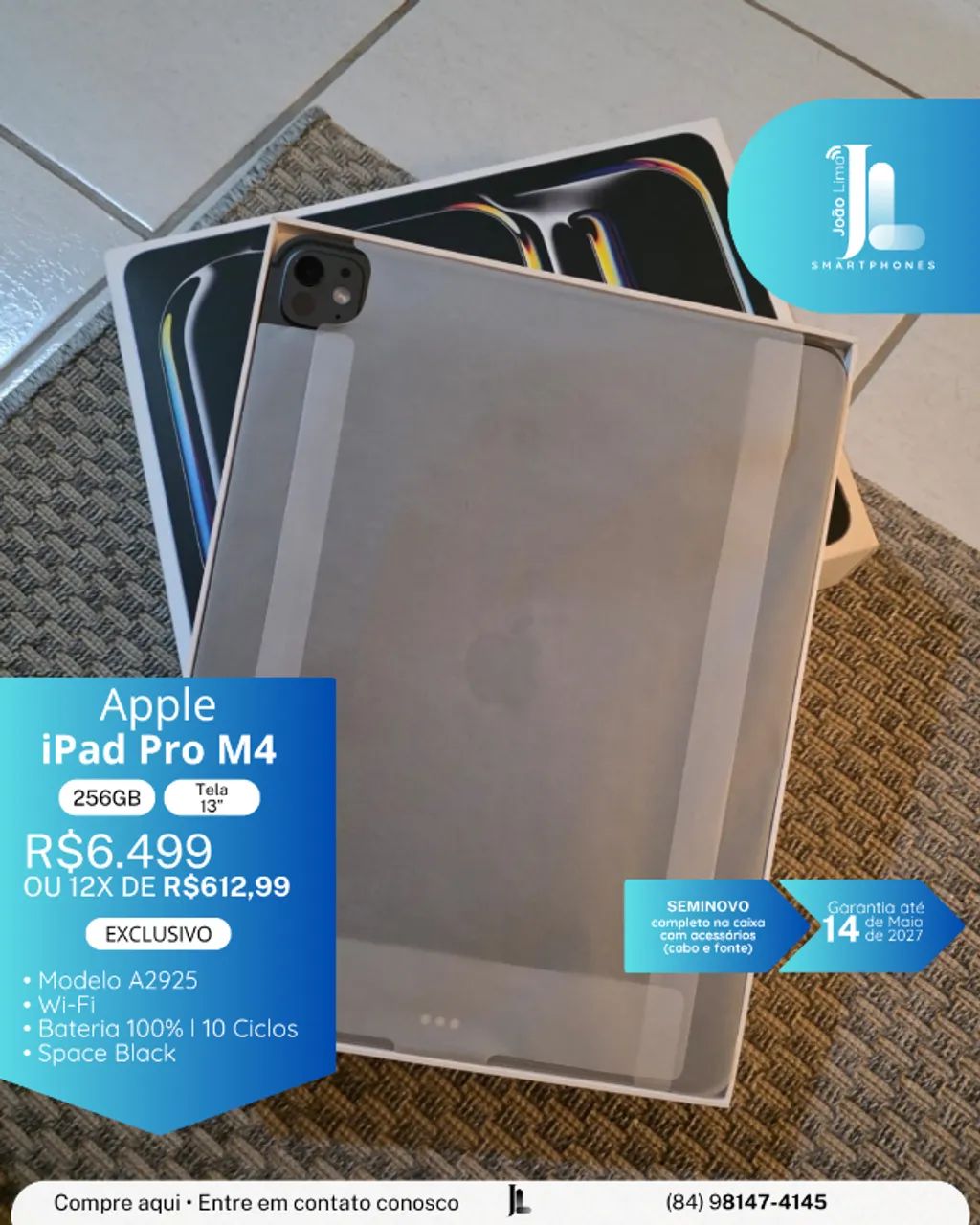 IPAD PRO M4, 256GB, TELA 13 POL, SEMINOVO NA GARANTIA, EXCLUSIVO