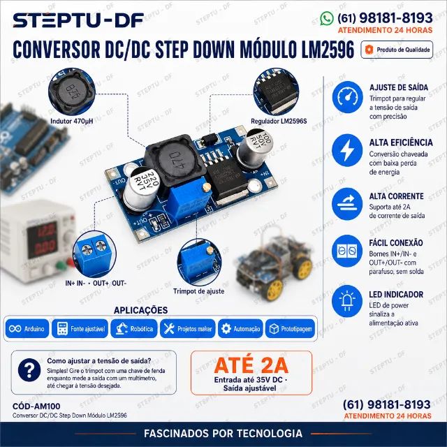Conversor Dc/dc Step Down Módulo Lm2596  Arduino Automação Robotica COD-AM100   - Foto 2