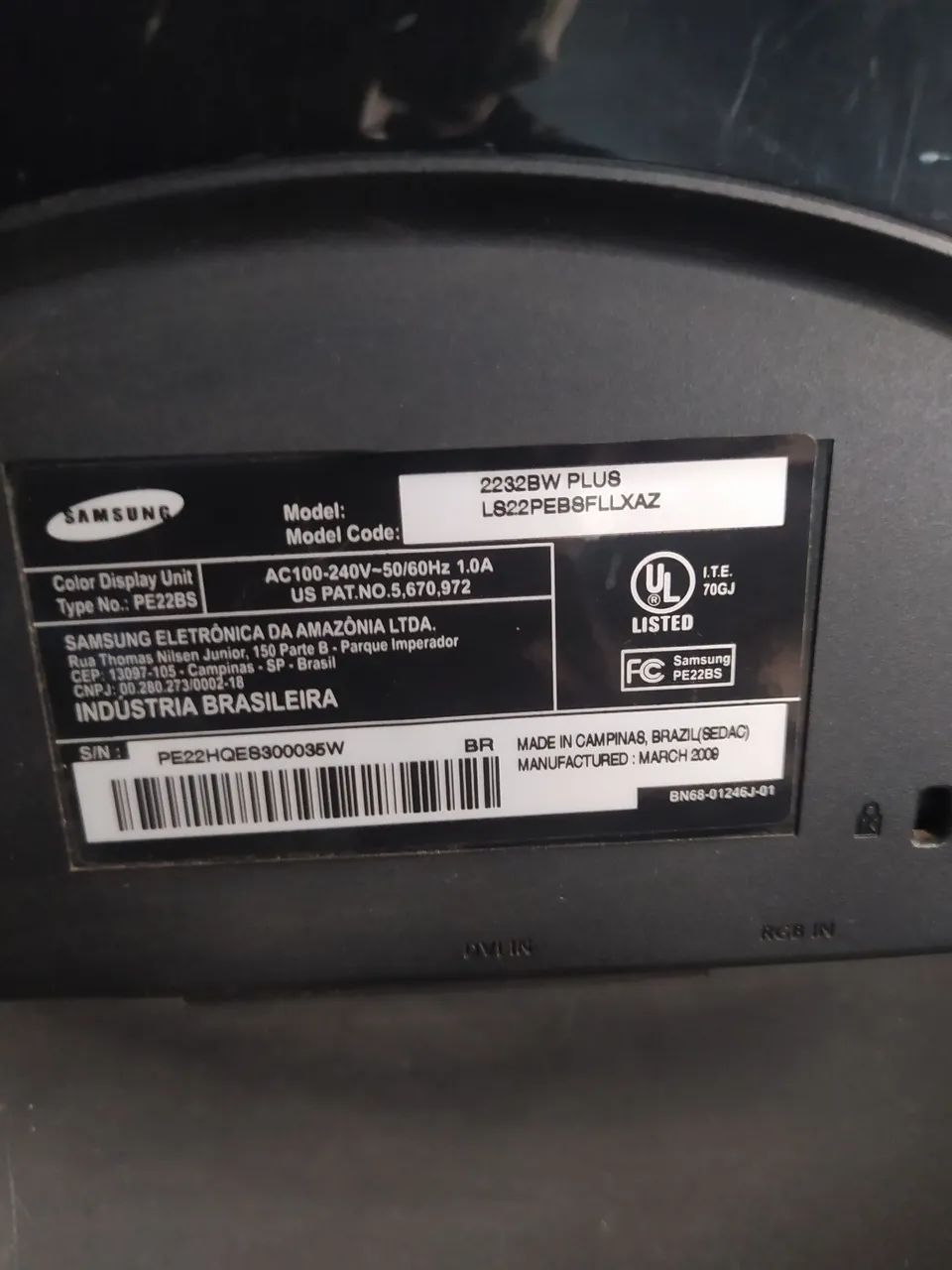 Monitor O Samsung 21,5 SyncMaster 2 plus 233BW233SW - Foto 2