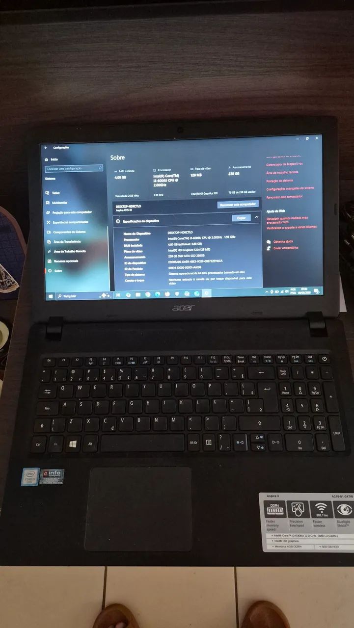 Vendo Notebook Acer Aspire 3 (Modelo A315-51) em ótimo estado de conservação, - Foto 2