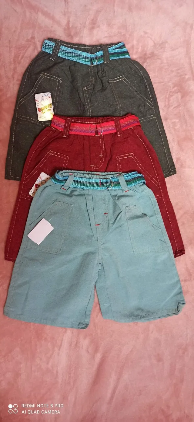 Shorts Infantil brim menino com cinto ou cordão 3 peças