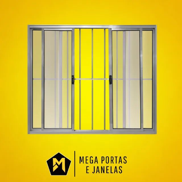 Janela Quatro Folhas de Alumínio Brilhante (Com Grade)