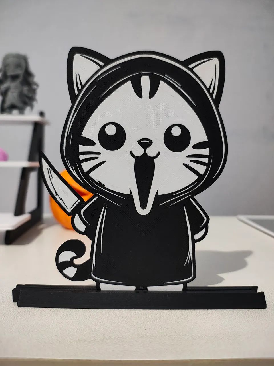 Gatinho Ghostface 3D - Placa decorativa Halloween