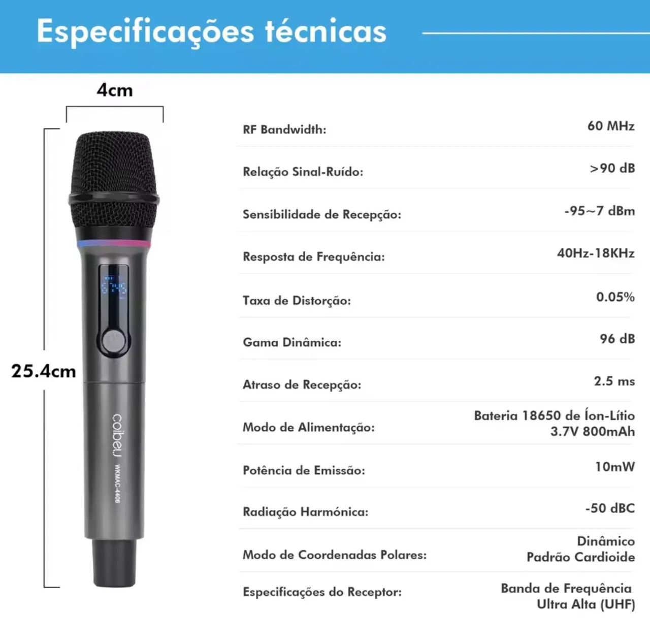 Microfone Sem Fio Duplo UHF Recarregável  - Foto 3
