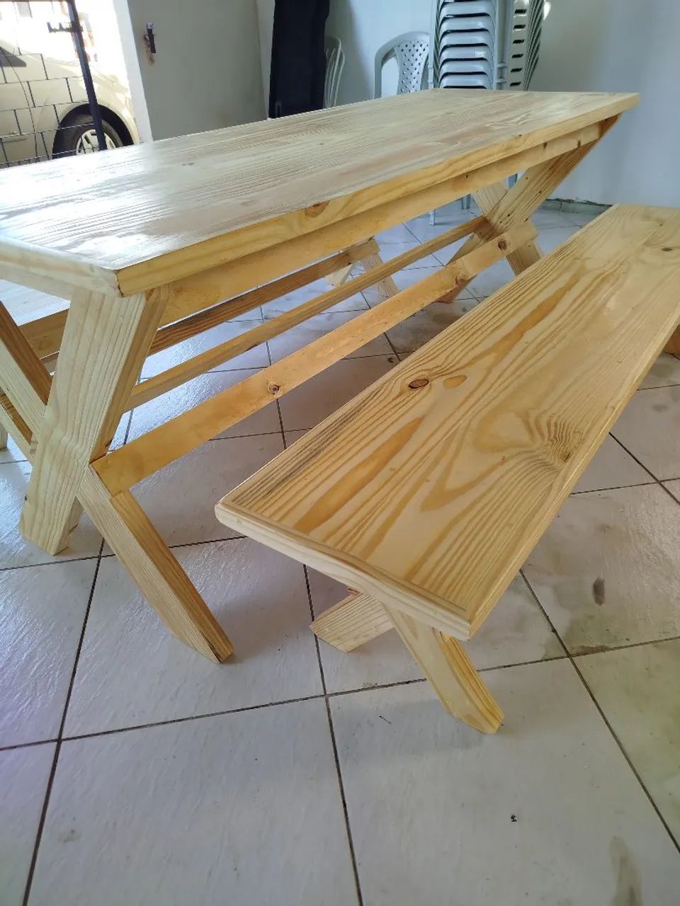 Mesa pernas em x com 2 bancos. Para área externa, deck .. - Foto 4