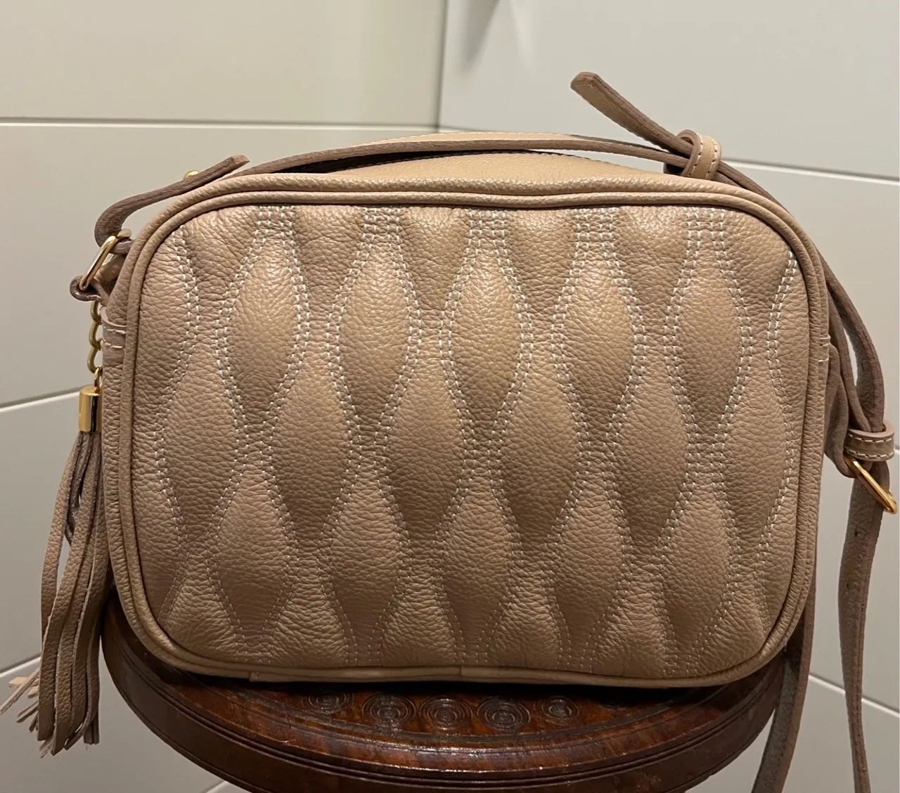 Bolsa de ombro bege, couro legítimo - Foto 3