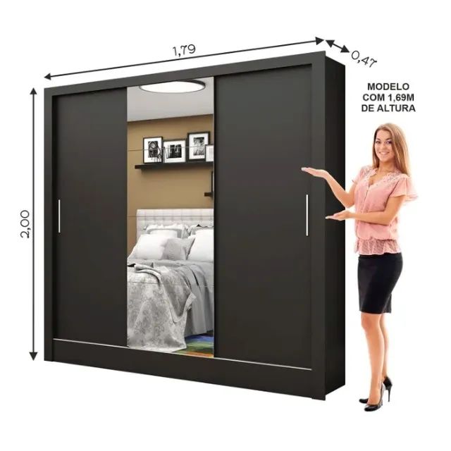 Guarda Roupa 3 Portas De Correr Com Espelho Santiago - PRONTA ENTREGA! - Foto 3