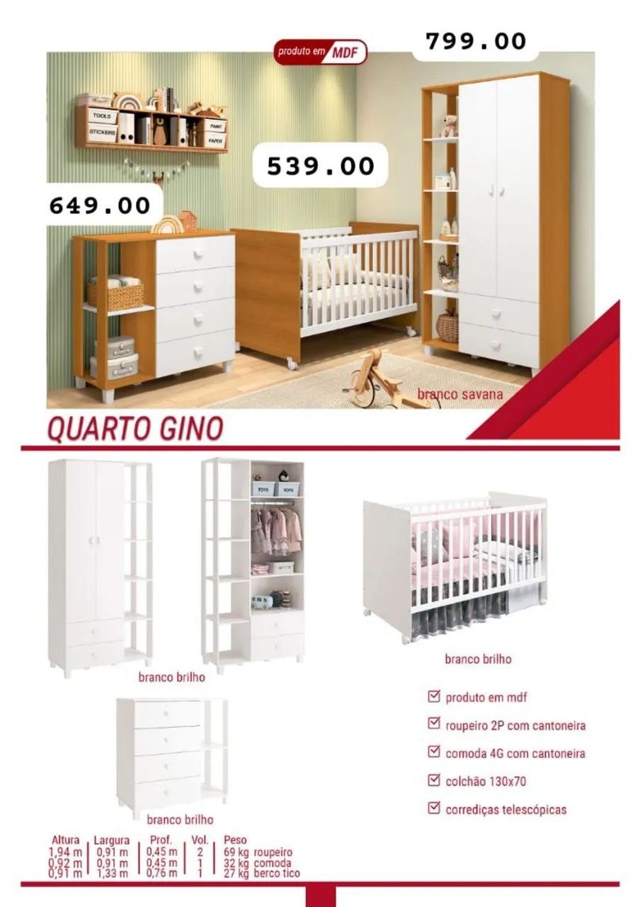 Comoda completo para bebê - Branco