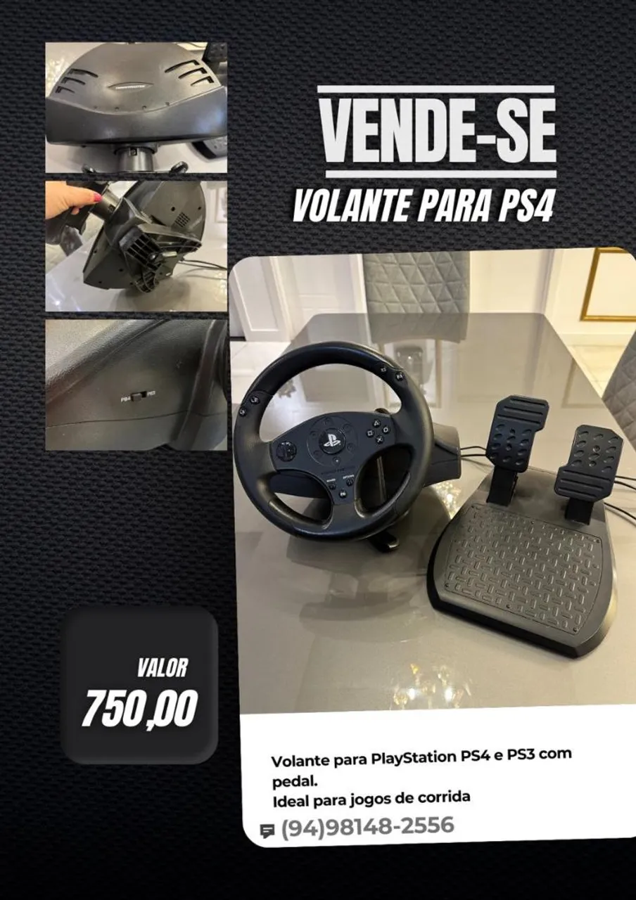 Volante gamer PS4 thrustmaster T80 Racing para PS4 e PS3 com Pedal