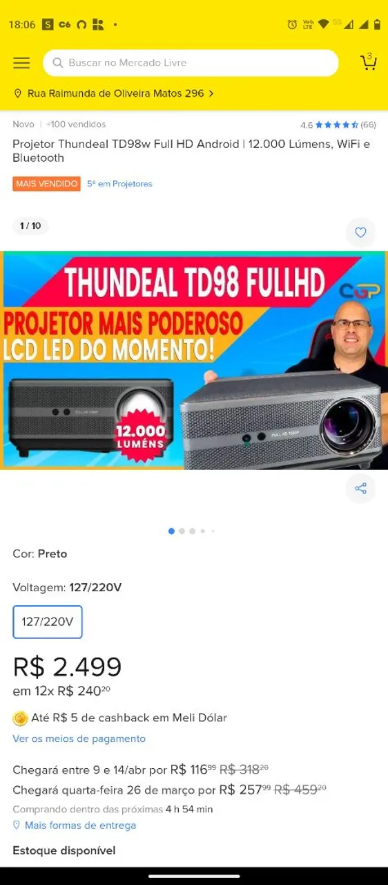 Projetor Thundeal TD98w Full HD Android 12.000 Lúmens
