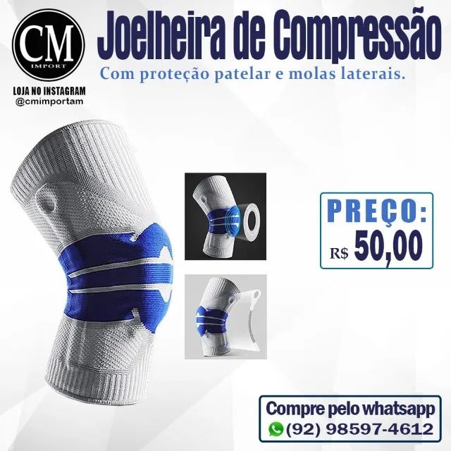 Joelheira de Compressão com Proteção Patelar e Astes Laterais.