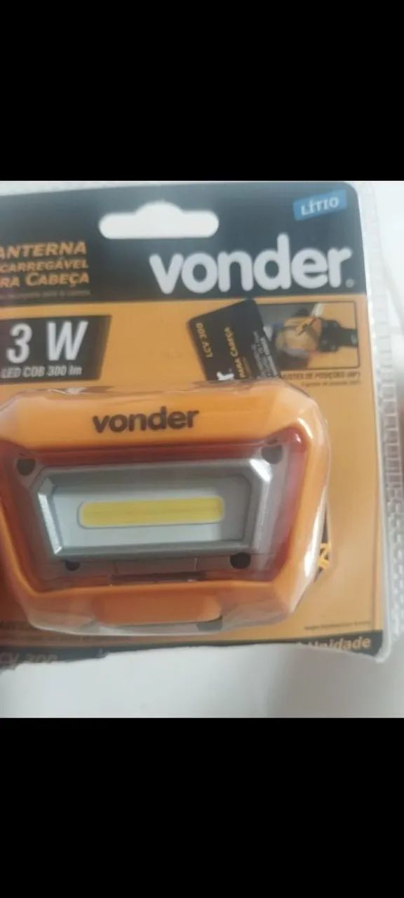 Lanterna de Cabeça Recarregável Vonder 3W LED COB 300 lm