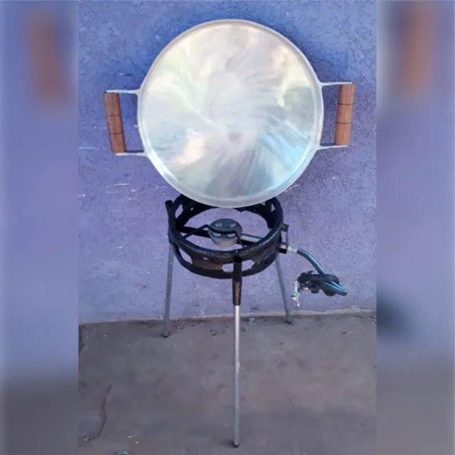 Chapa Para Bife de Aluminio com borda 3cm + Queimador a Gás + Tripé Aproveite - Foto 2
