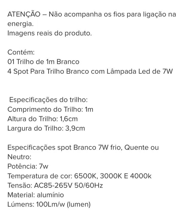 Trilho eletrificado branco 1m com 4 spots 7w! - Foto 6