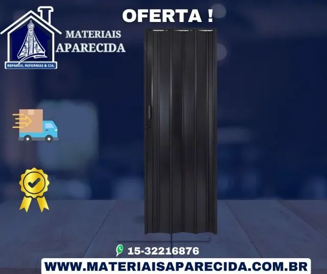Porta Sanfonada Plasflex 80cm Branca Mogno Preta - Nova