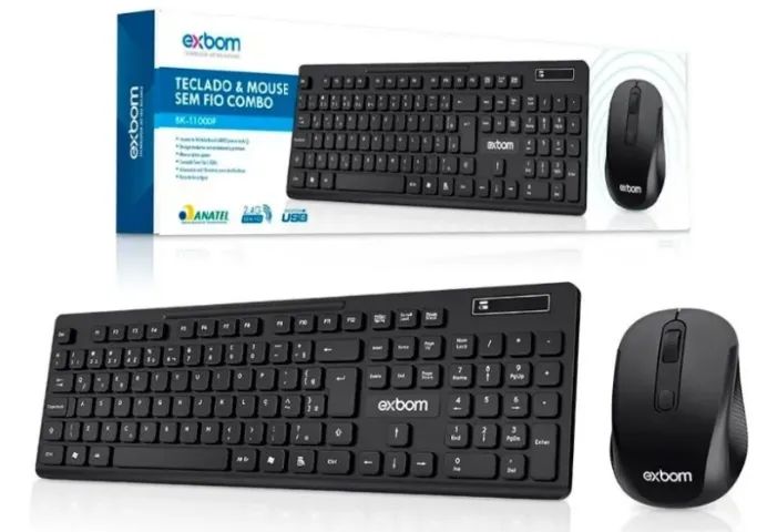 Kit Teclado e Mouse Sem Fio Wireless Exbom BK-S1000F Slim 