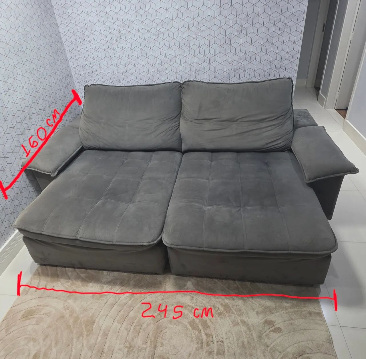 Sofá Retrátil Reclinável Cinza 3 Lugares - Foto 2