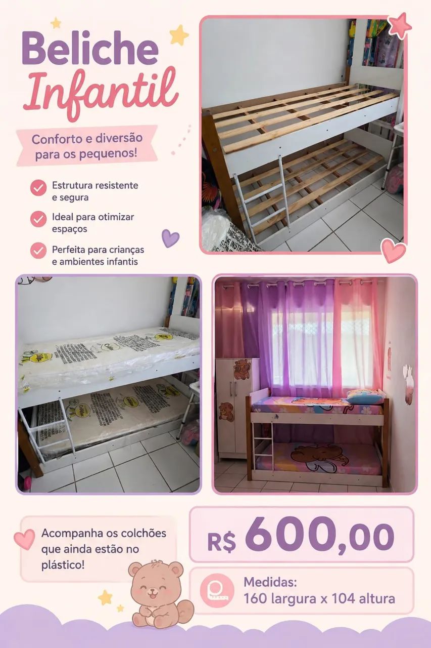 Bicama infantil com colchão 