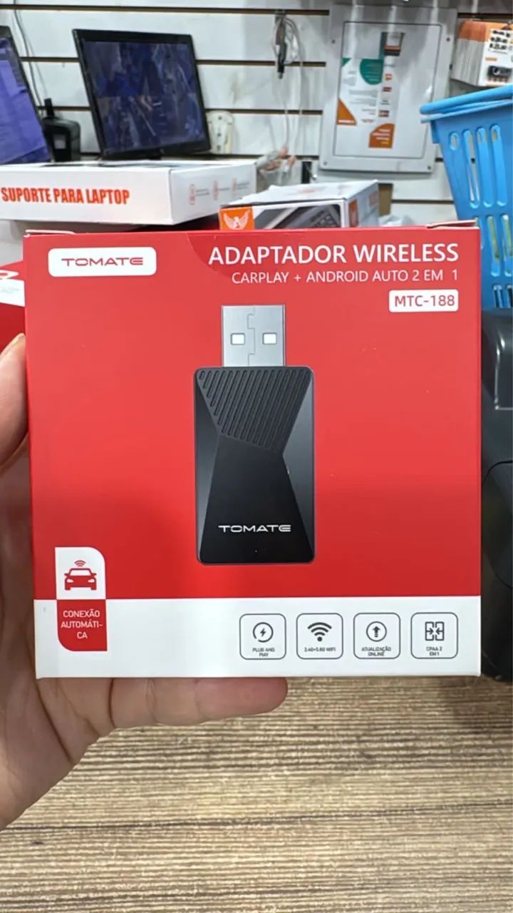 Adaptador Wireless Carplay+android Auto 2 Em1 Tomate Mtc-188