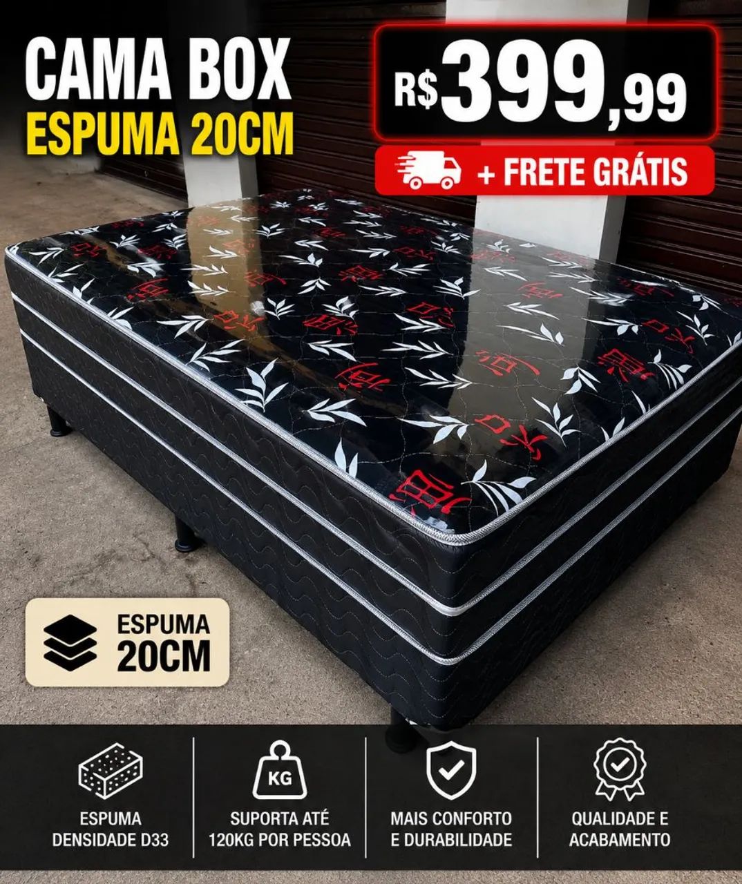 Promoção - Cama box casal Espuma 20cm
