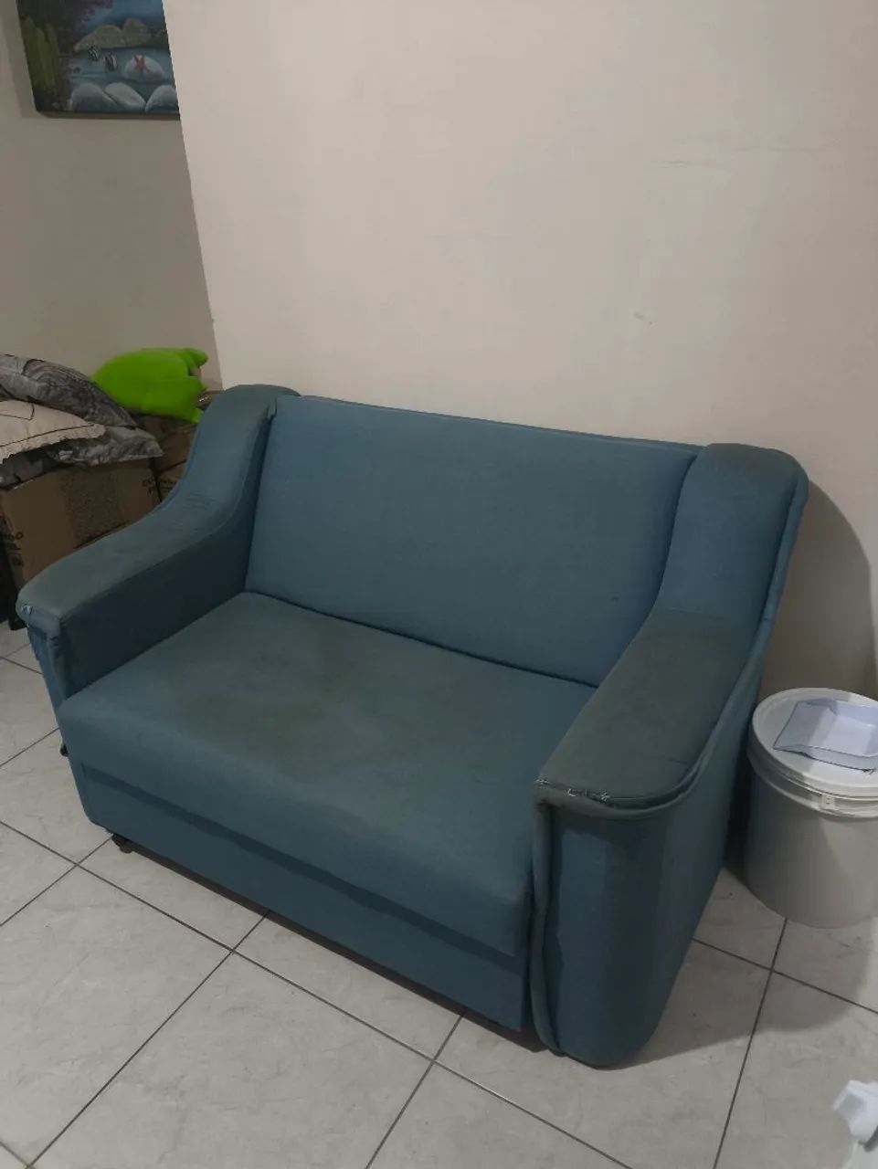 Sofá-Cama Vintage Retrátil Azul - 2 Lugares - Foto 2