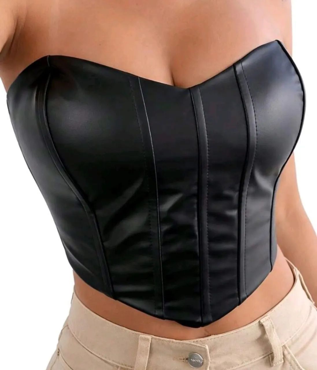 Cropped corselete de couro 