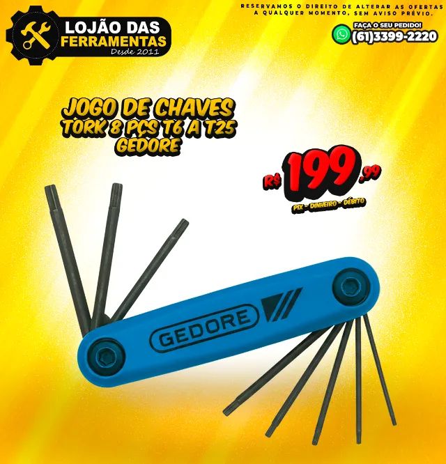 Jogo de Chaves Tork 8 Pçs T6 a T25 Gedore