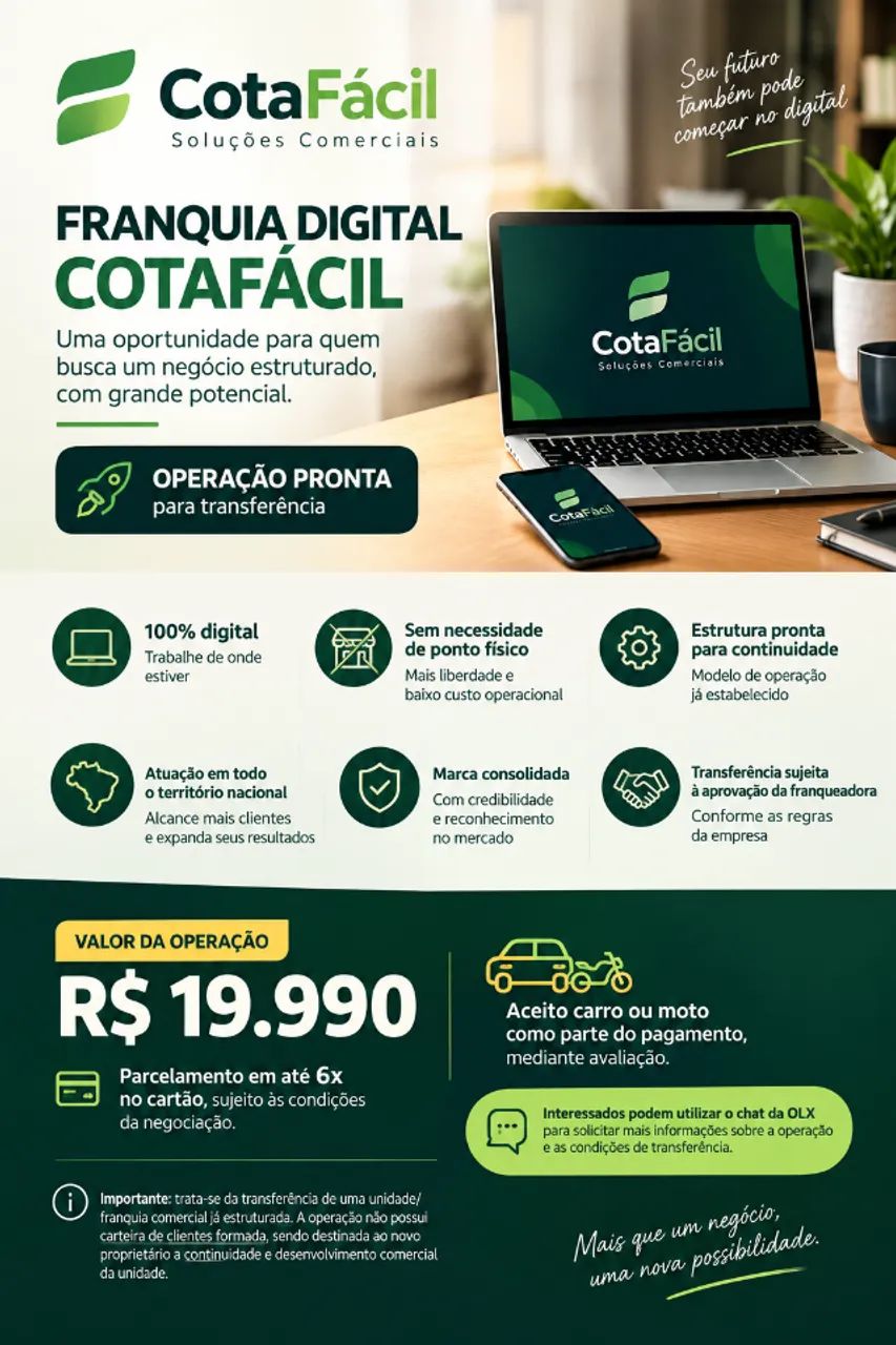 Franquia Digital CotaFácil - Operação Pronta