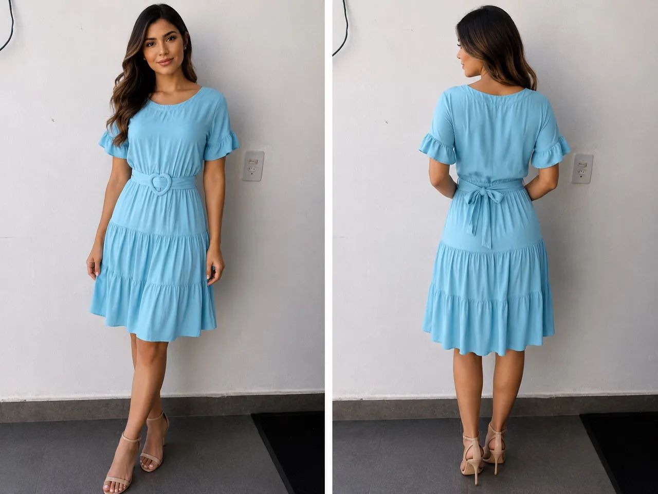 Vestido godê azul tiffany 