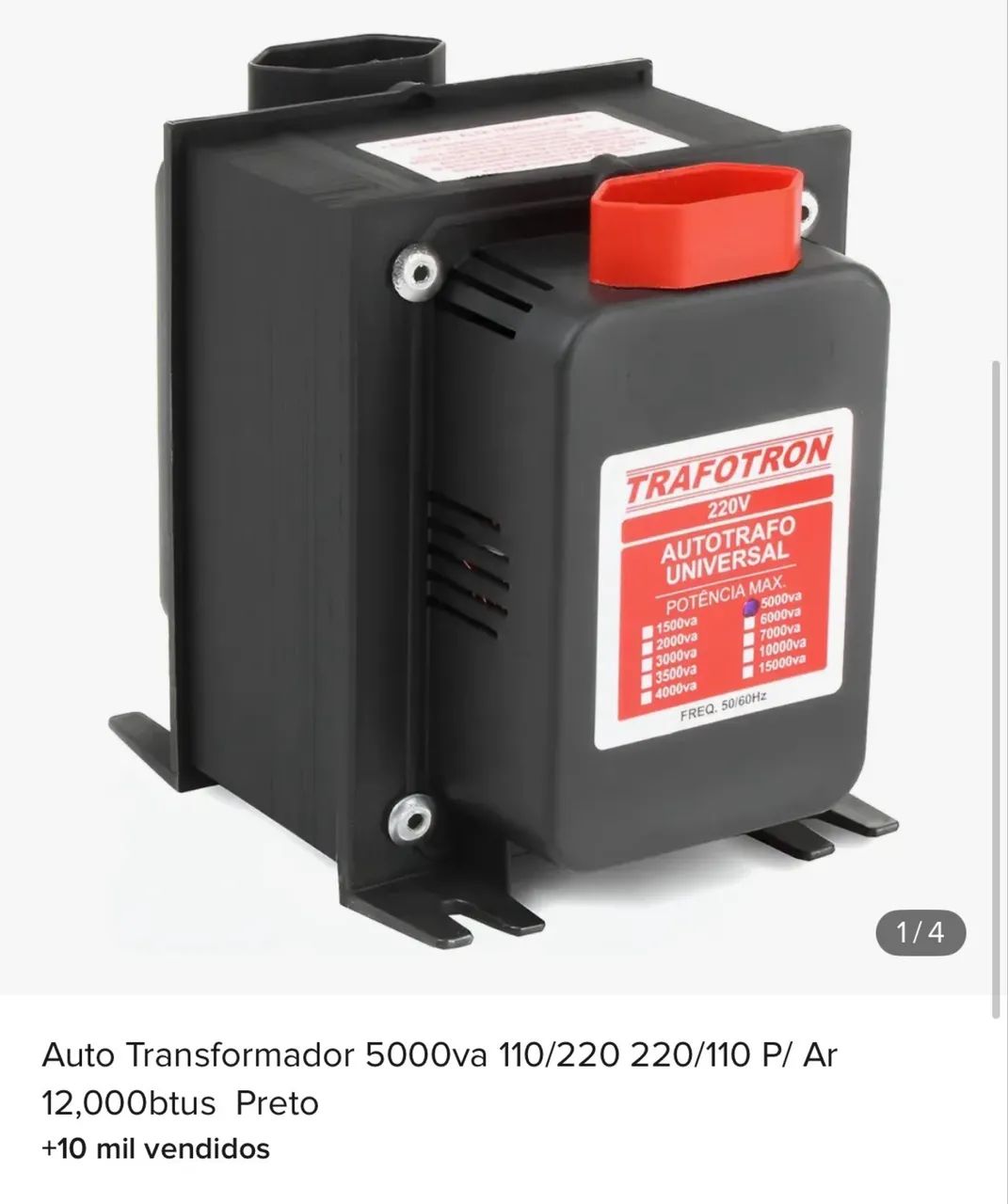Vendo auto trasformador  5000va 110/220 12, 000 btus preto 