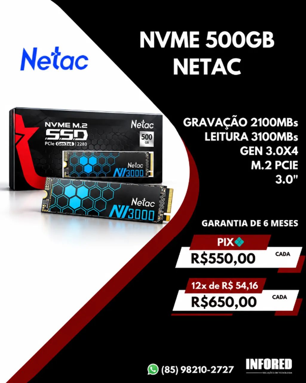 SSD NVMe Netac 500GB - Armazenamento - Siqueira, Fortaleza