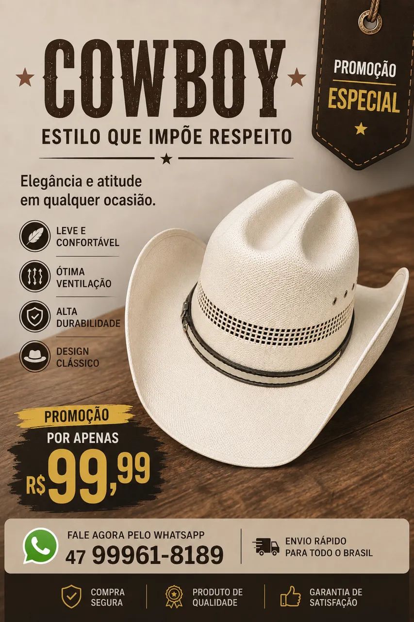 Chapéu Cowboy Palha