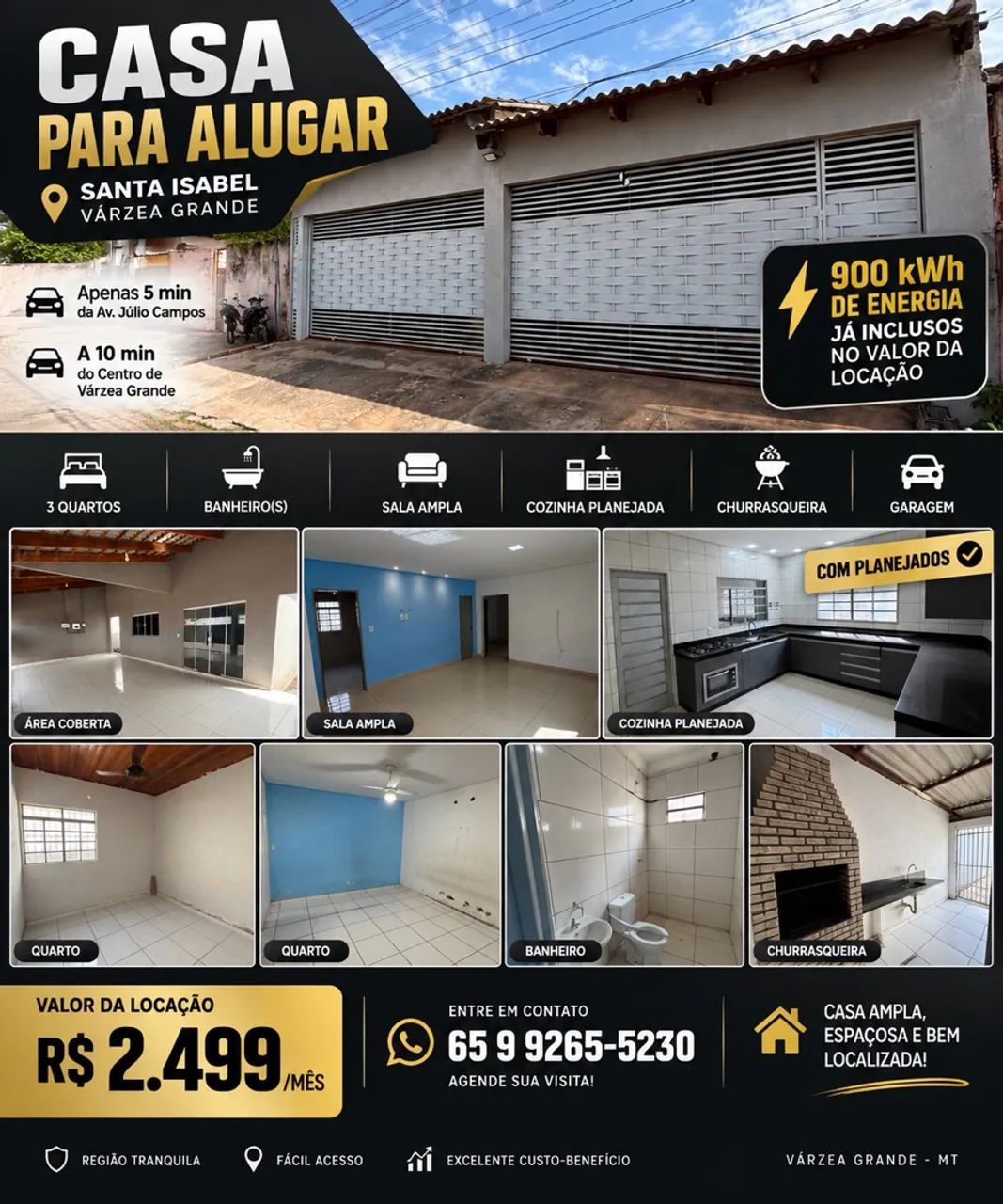 ALUGO CASA COM ENERGIA SOLAR EM VÁRZEA GRANDE!