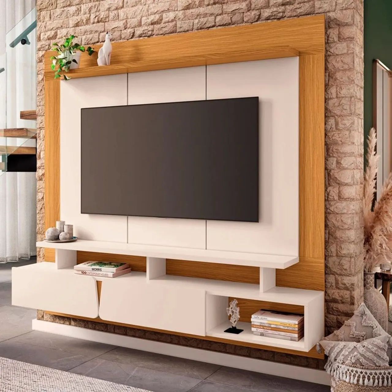 Painel Suspenso Para Tv Até 65 Polegadas 1.6 Zenith Off White / Cinamomo - Hb<br>