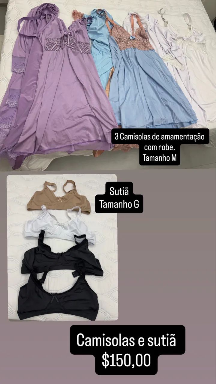 Camisola de amamentação com robe e sutiã de amamentação 