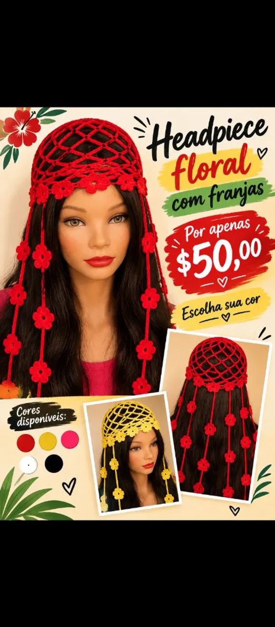 Headpiece floral em crochê 