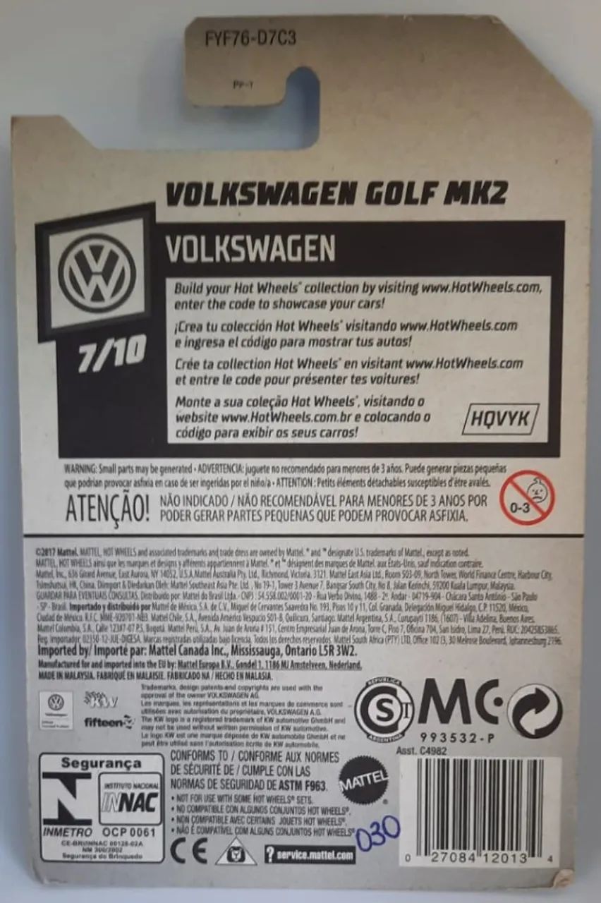 Hot Wheels Volkswagen Golf MK2 Azul - 2017 - Foto 2
