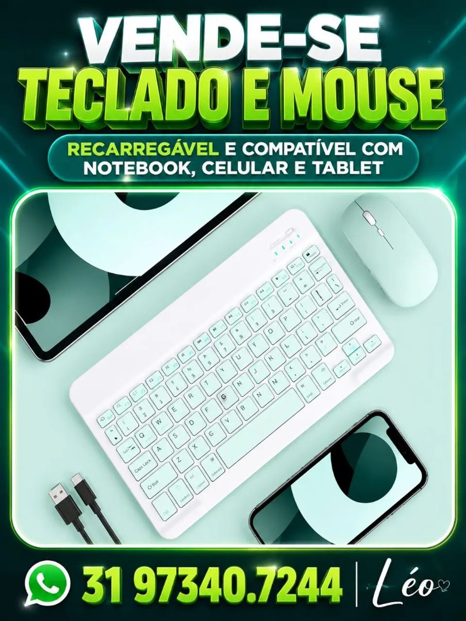 Teclado Compacto Recarregável 
