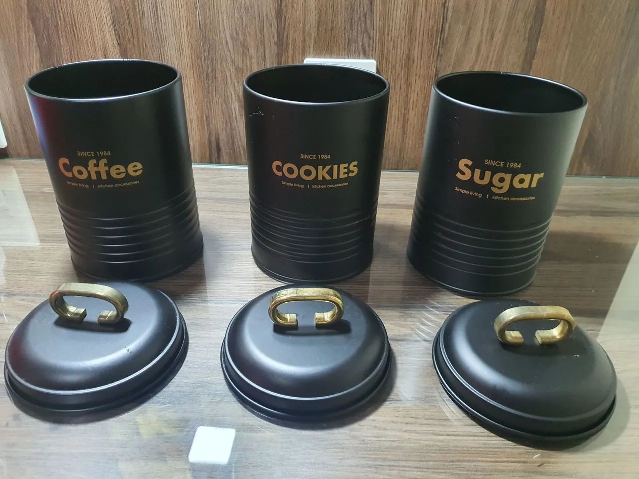 KIT POTES DE METAL PARA AÇUCAR, CAFÉ E BISCOITOS - Foto 3