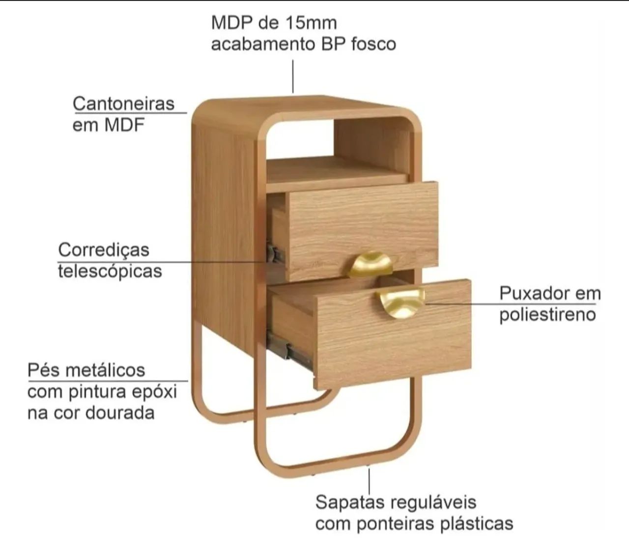 Mesa de cabeceira Luna Compacta com 2 gavetas - Foto 3