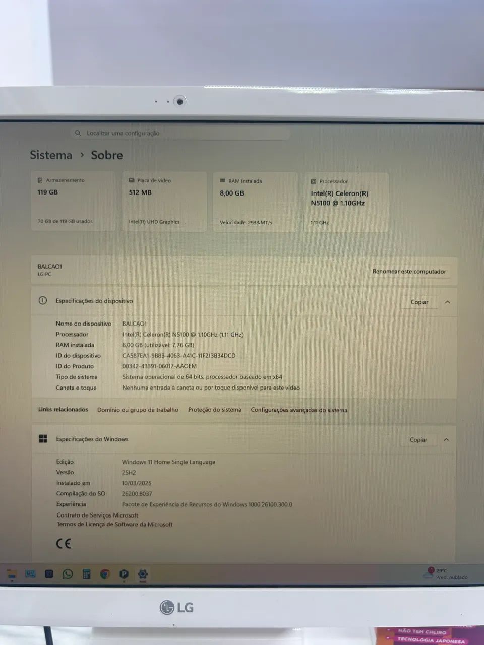 PC LG All In One Intel Celeron 8GB RAM HD 120GB - Foto 4
