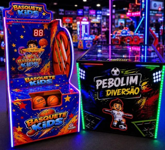 Combo Brinquedos Arcade Basquete Kids + Pebolim Infantil com LED