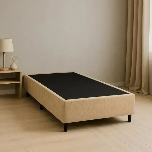 Base Box Solteiro Suede Bege