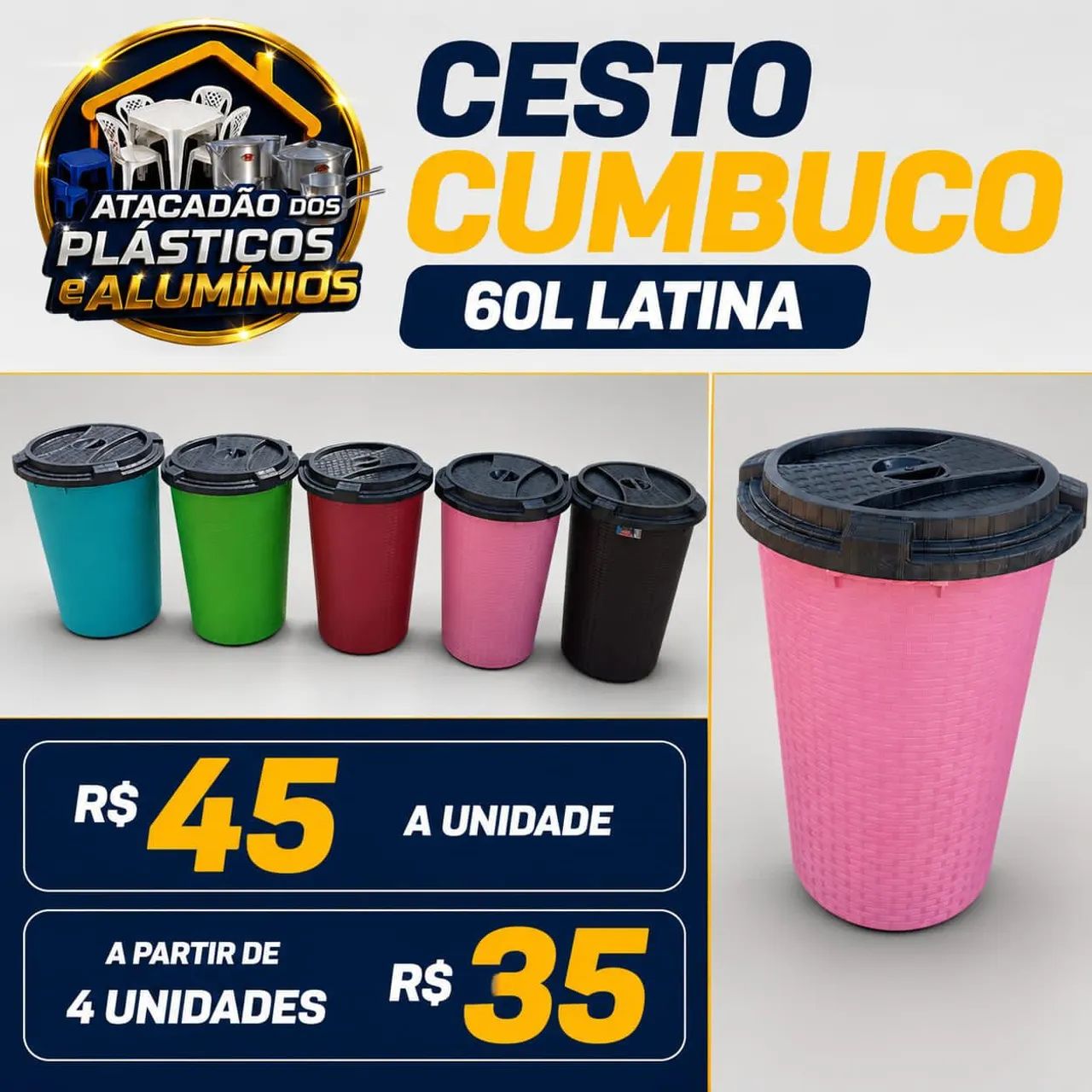 Balde de plástico com tampa 